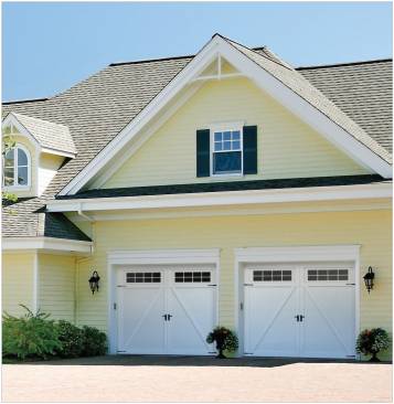 Eastman garage door, Model E-22, 10' x 7', Ice White door and overlays, Orion 8 lite windows